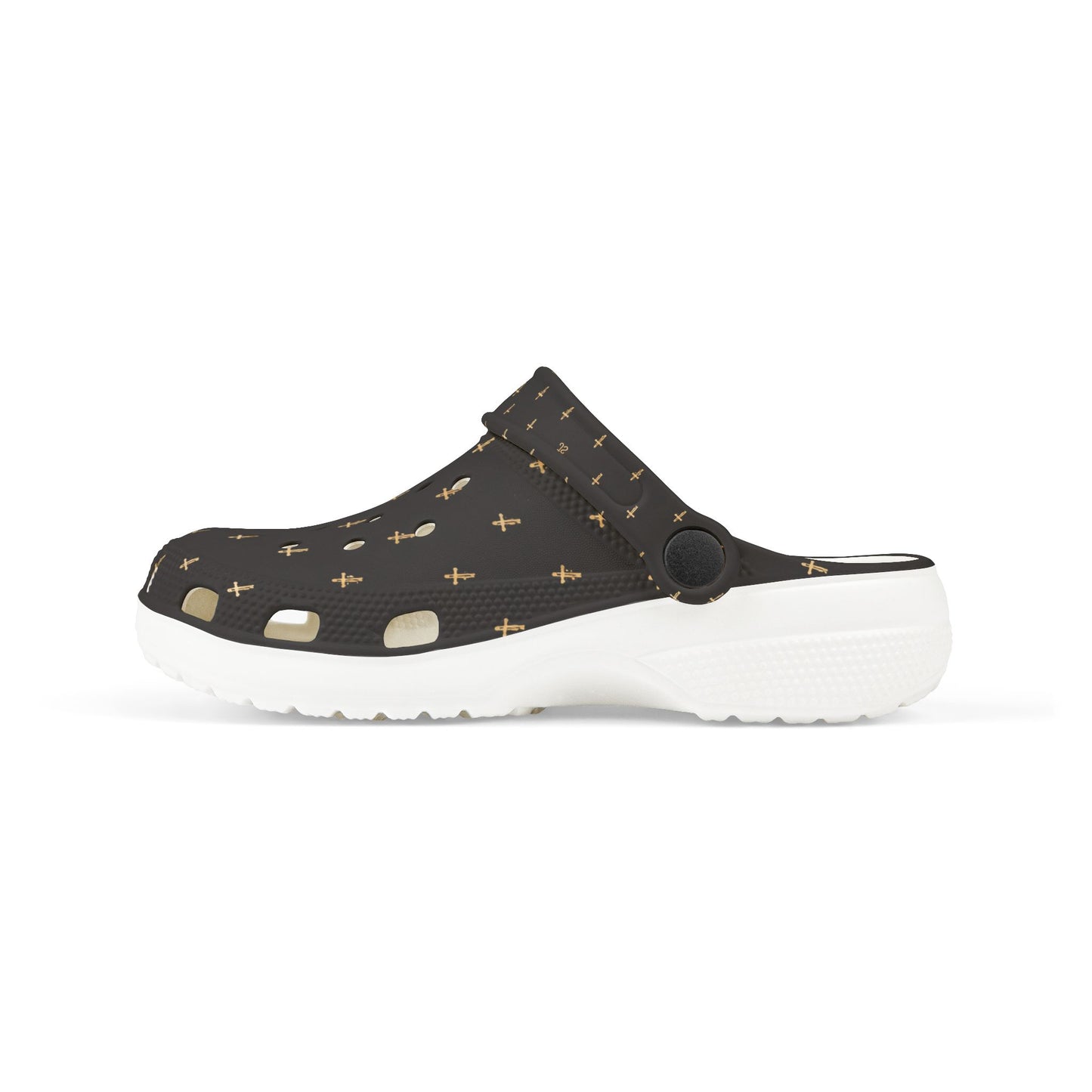 Kids EVA Foam Clogs with Charms— Black Cross Pattern Christian Slip-Ons