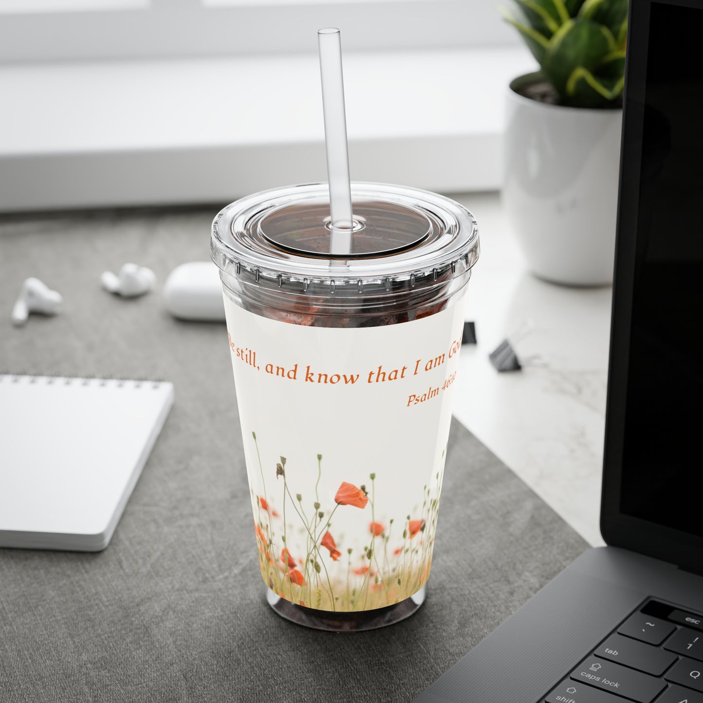 16oz Scripture Tumbler with Straw — Christian gift, Psalm 46:10