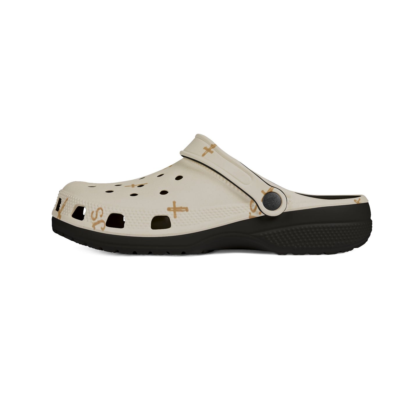 Adult EVA Foam Clogs with charms — Cream Cross Pattern Christian Slip-Ons
