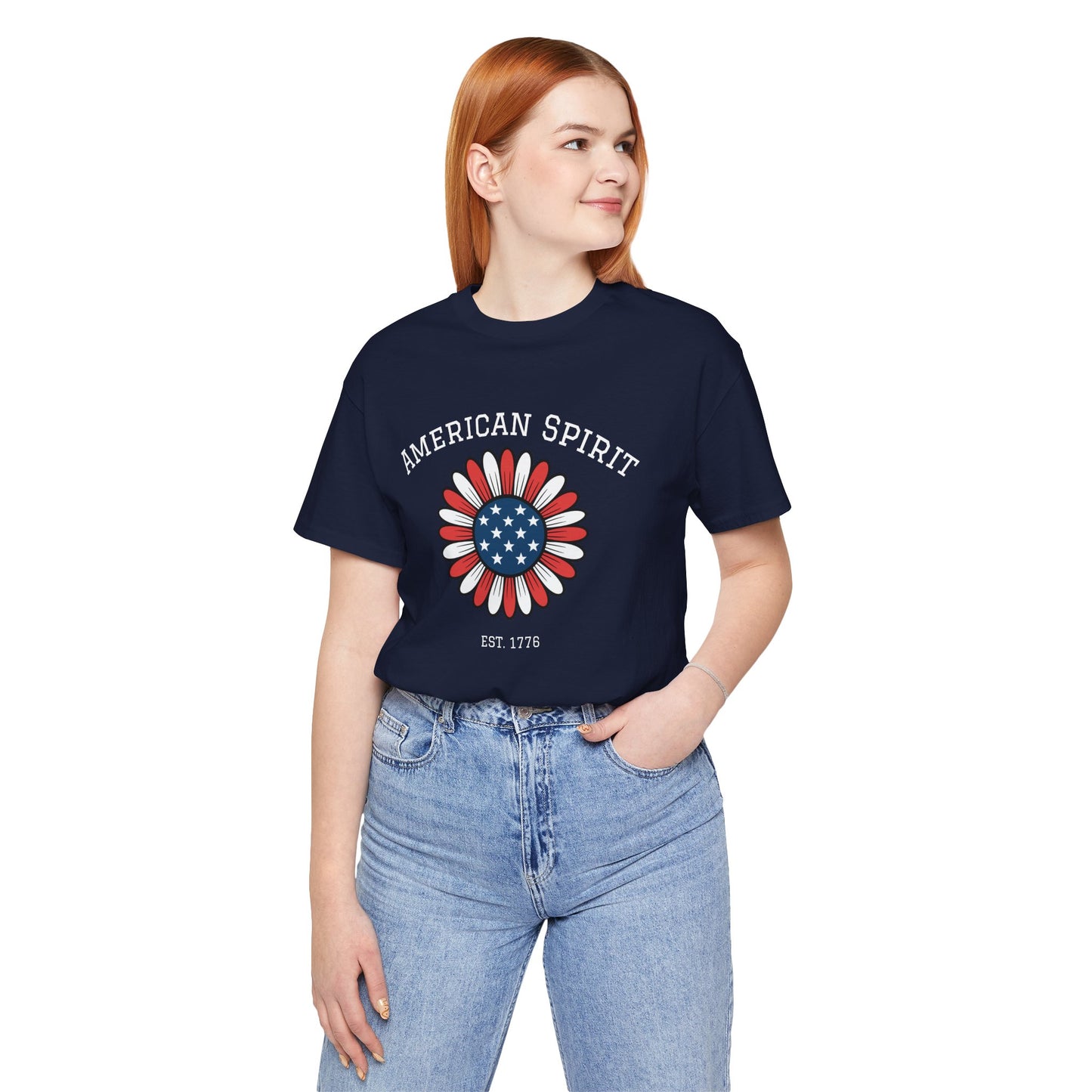 American Spirit T-Shirt — Patriotic Daisy Graphic Tee (Est. 1776)