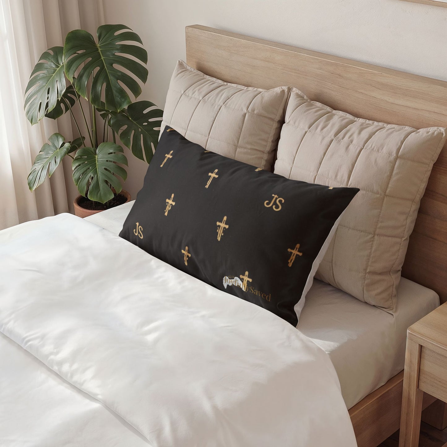 Black & Gold Cross Pillow Sham — Faith-Inspired Decorative Pillowcase