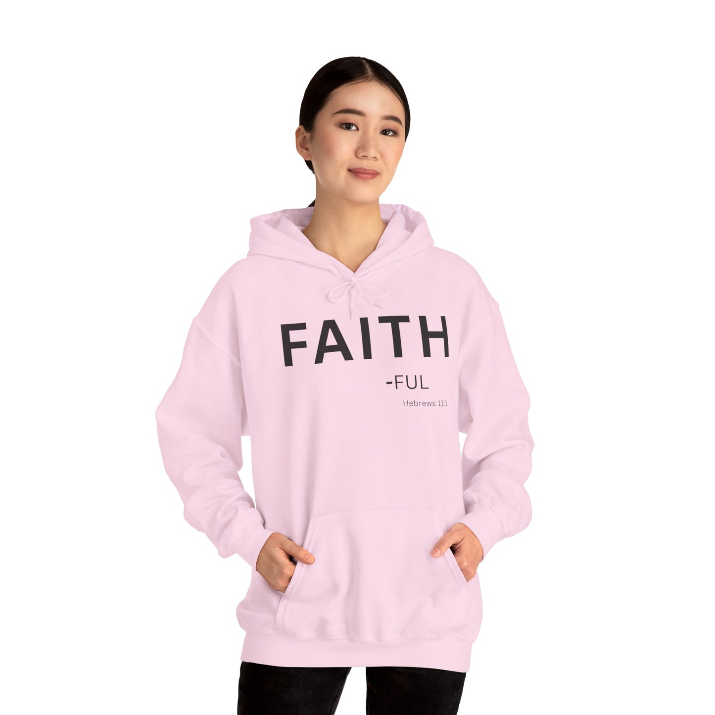 FAITH-ful Hoodie Black Text — Minimal Christian Faith Pullover, Hebrews 11:1