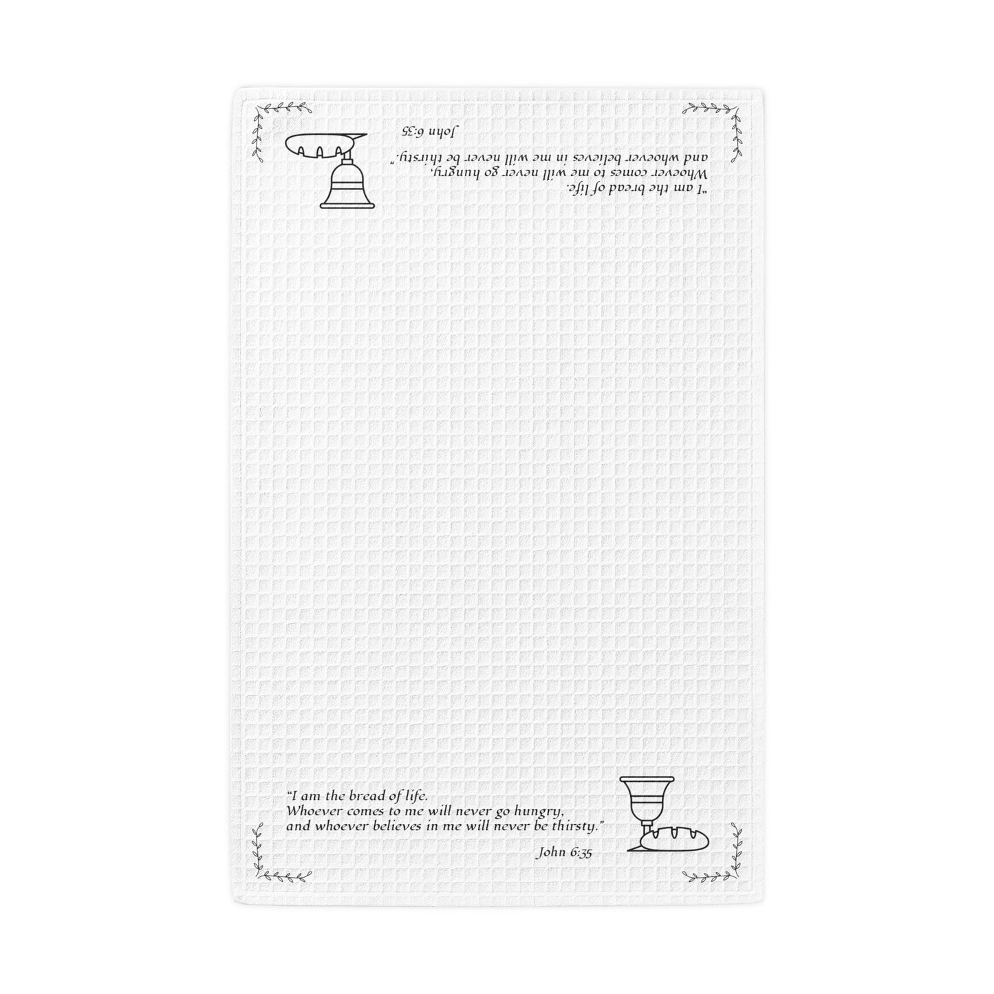 Christian Kitchen Hand Towel — 'I Am the Bread of Life' Waffle Weave Cotton (John 6:35)