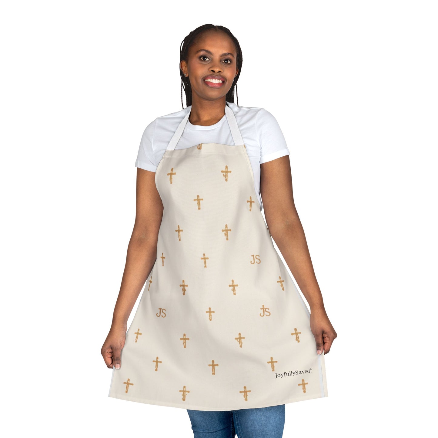 Christian Cross Creme Apron — large print, Faith Kitchen Apron