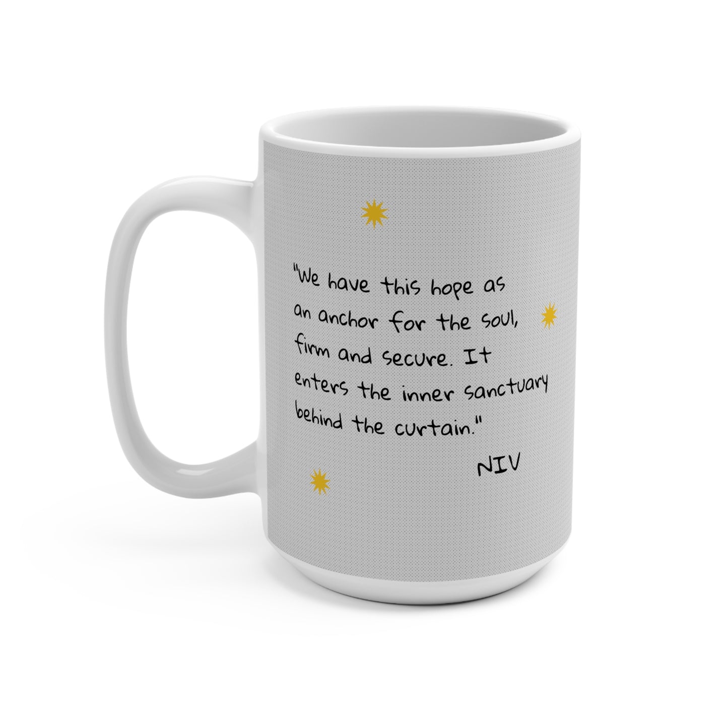 HOPE-filled 15oz Christian Mug — Floral Design, Hebrews 6:19