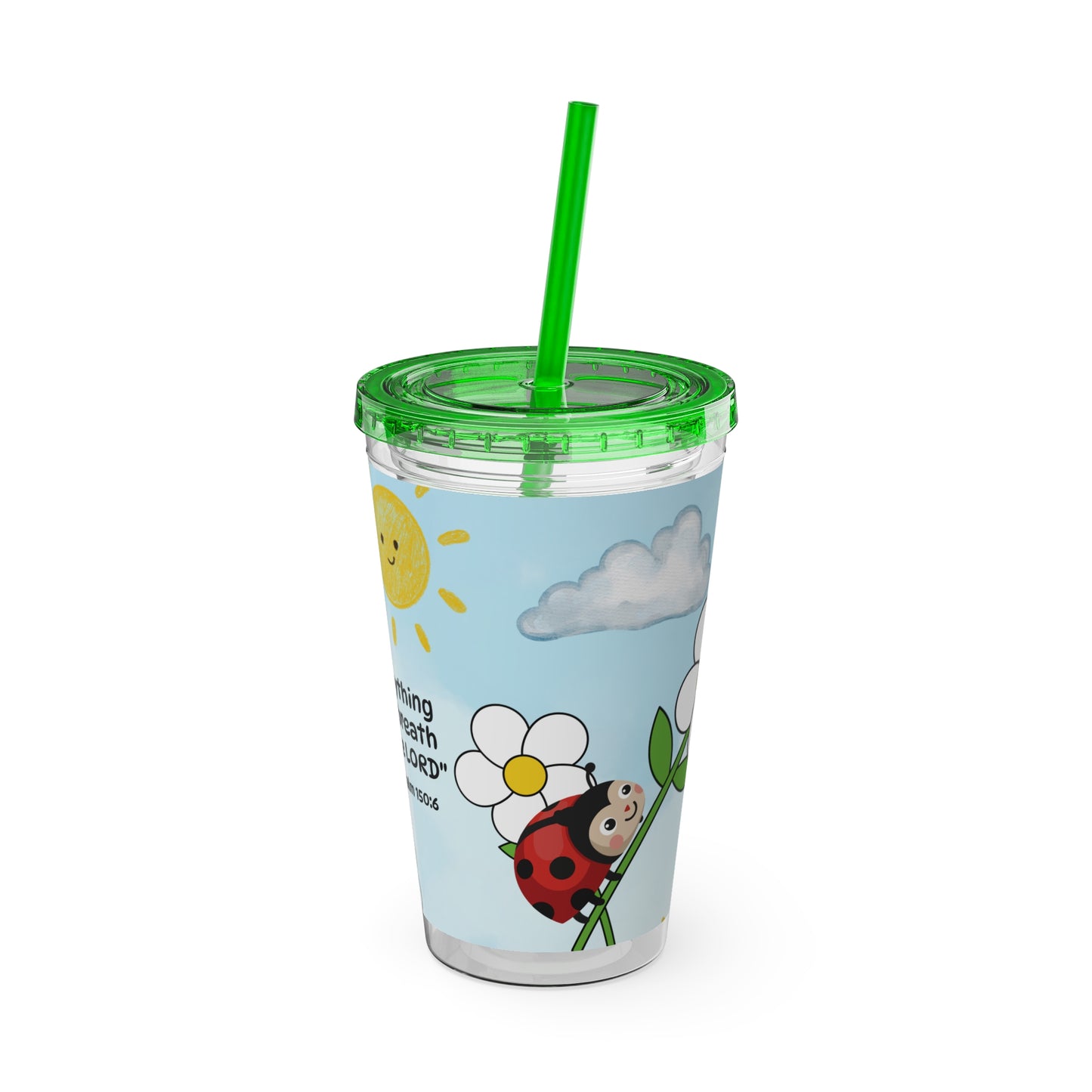 Ladybug 16oz Tumbler with Straw — Christian Cup (Psalm 150:6)