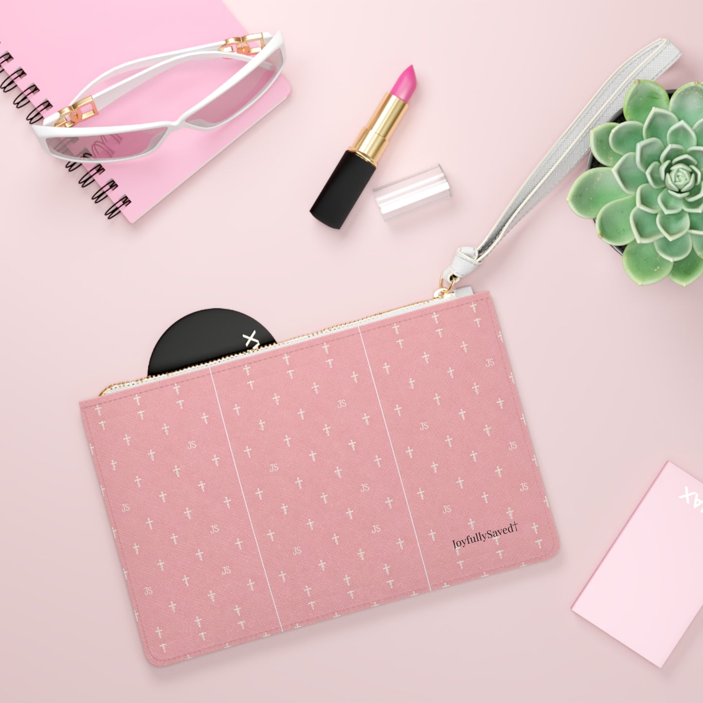 Christian Pattern Wristlet Clutch — Pink, with wrist strap