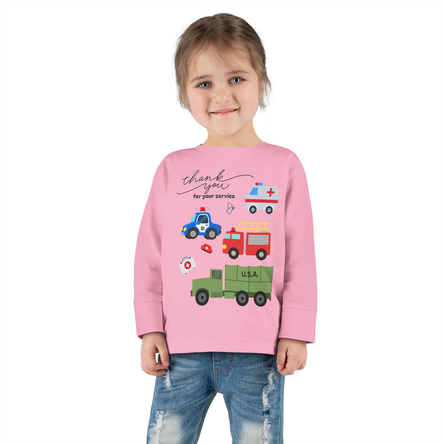 Christian Toddler Long Sleeve Tee — Hero Vehicles Kids Shirt (John 15:13)