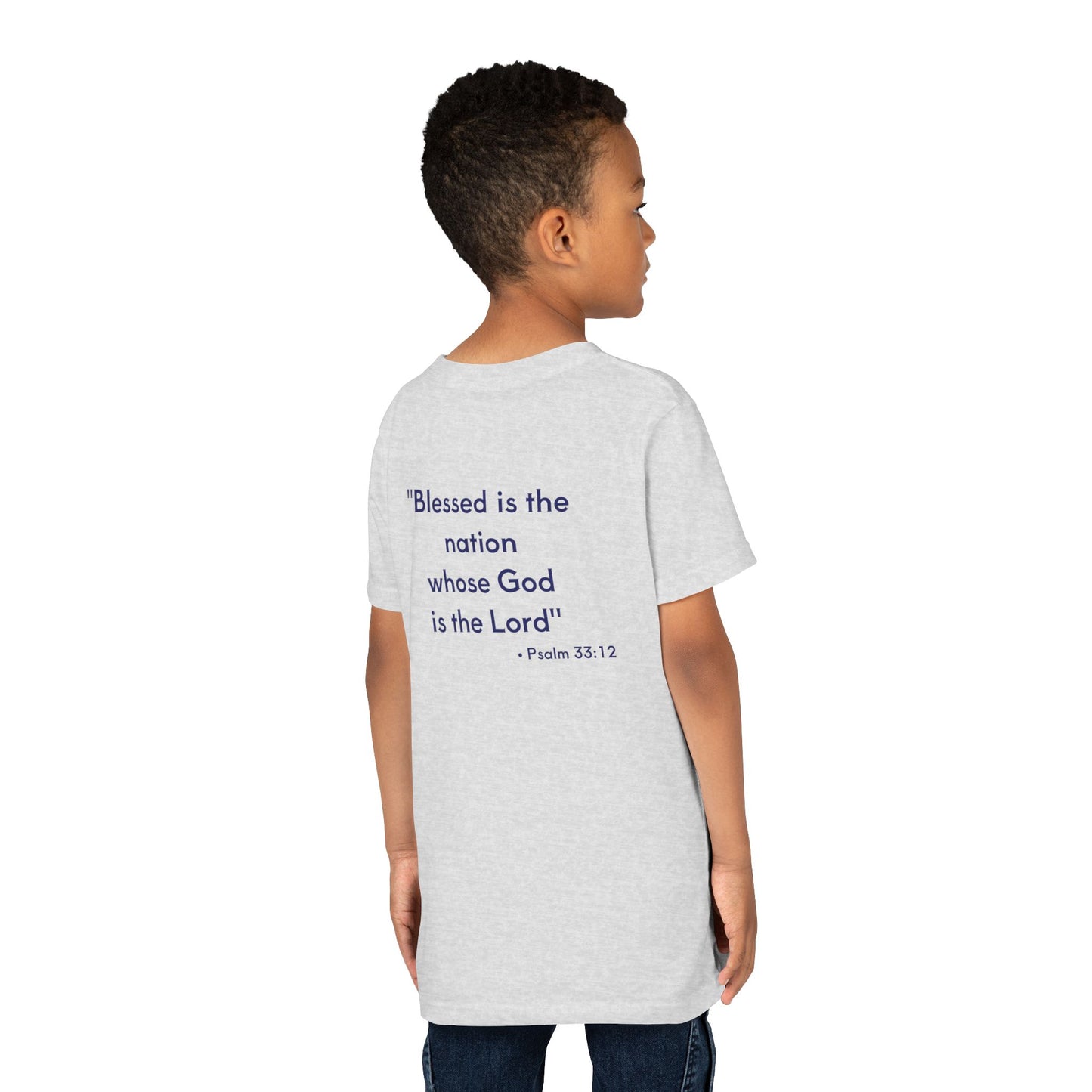 Youth Tee — Patriotic USA 250th Anniversary | "Blessed is the nation" (Psalm 33:12)