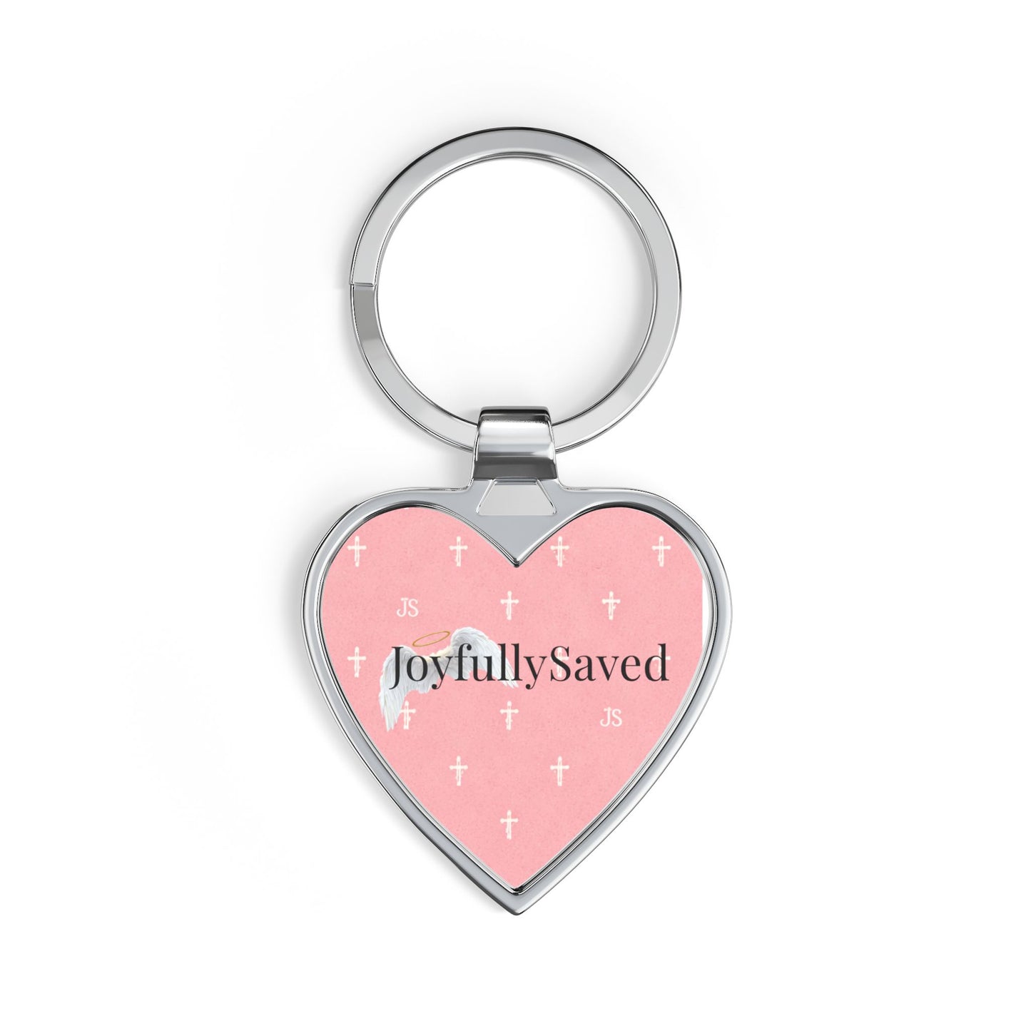 Joyfully Saved Cross Keychain — Pink Christian Heart Keychain