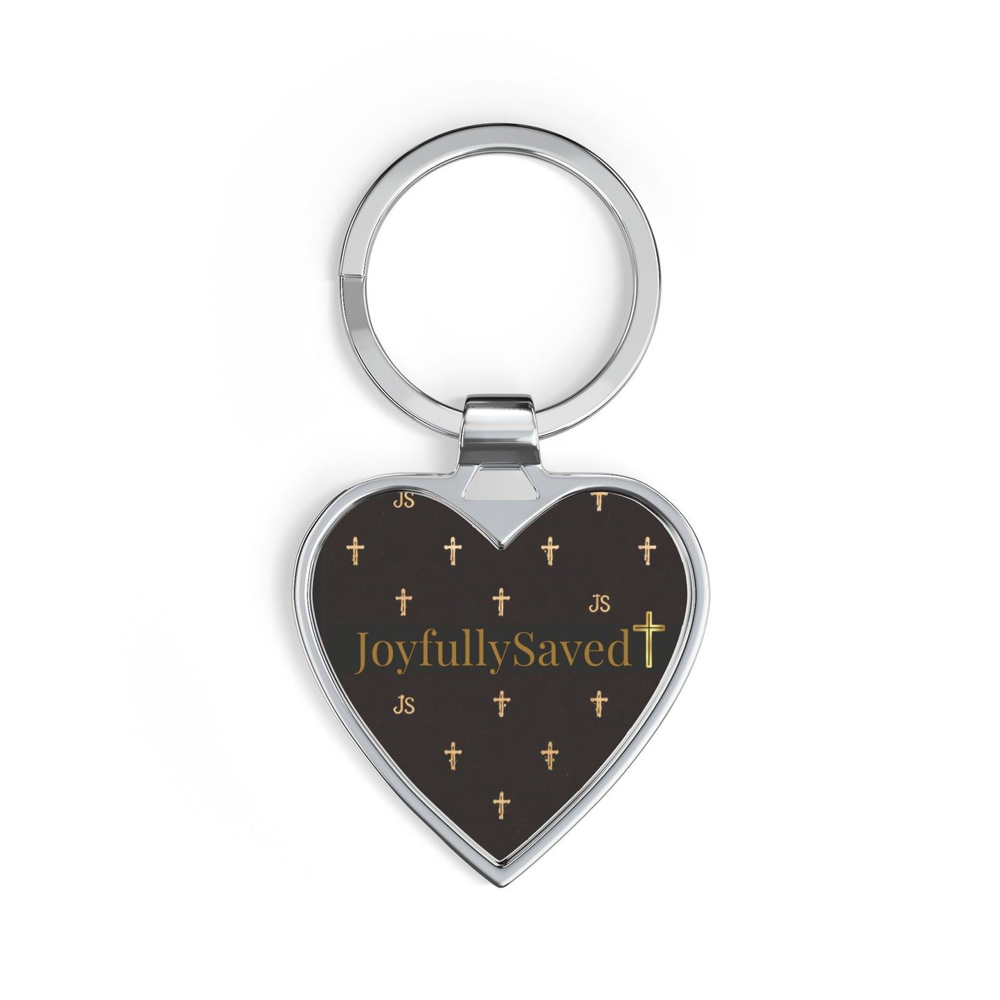 Joyfully Saved Cross Keychain — Black Christian Heart Keychain