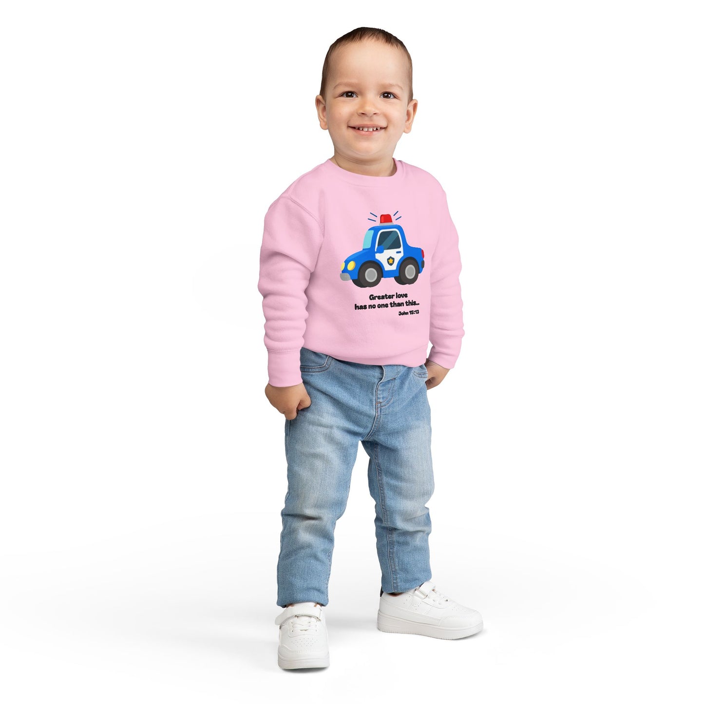 Christian Toddler Sweatshirt • Police Car Kids Pullover (John 15:13)