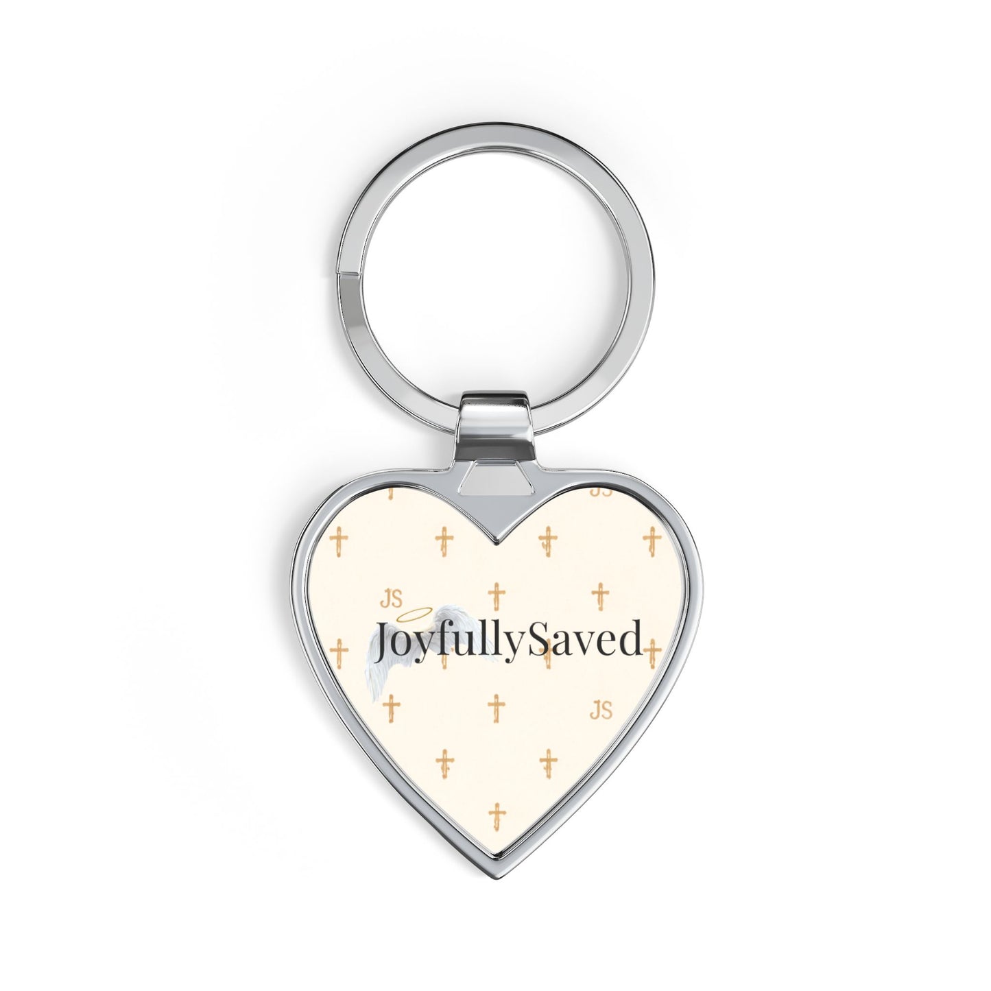 Joyfully Saved Cross Keychain — Cream Christian Heart Keychain