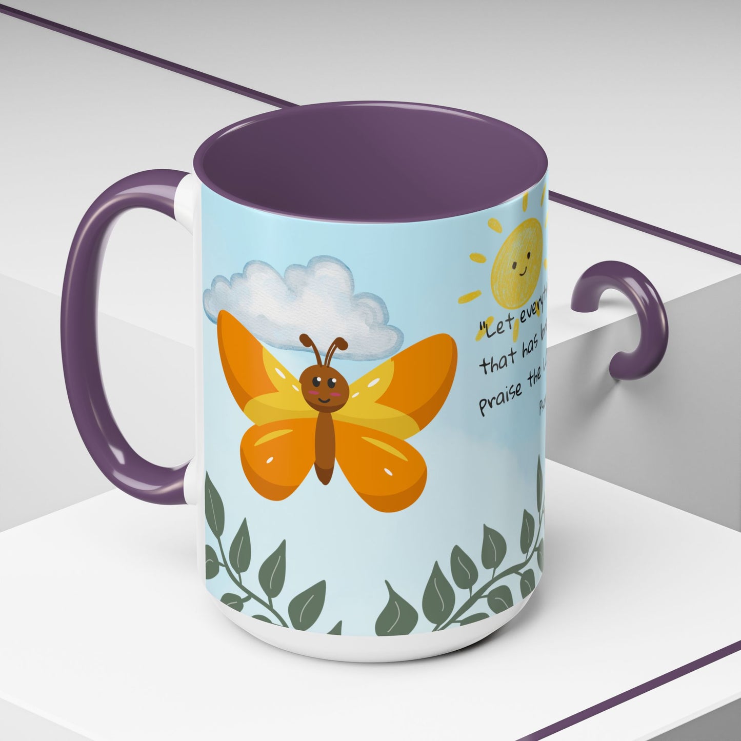 Butterfly Coffee Mug — Christian Ceramic Mug (Psalm 150:6)