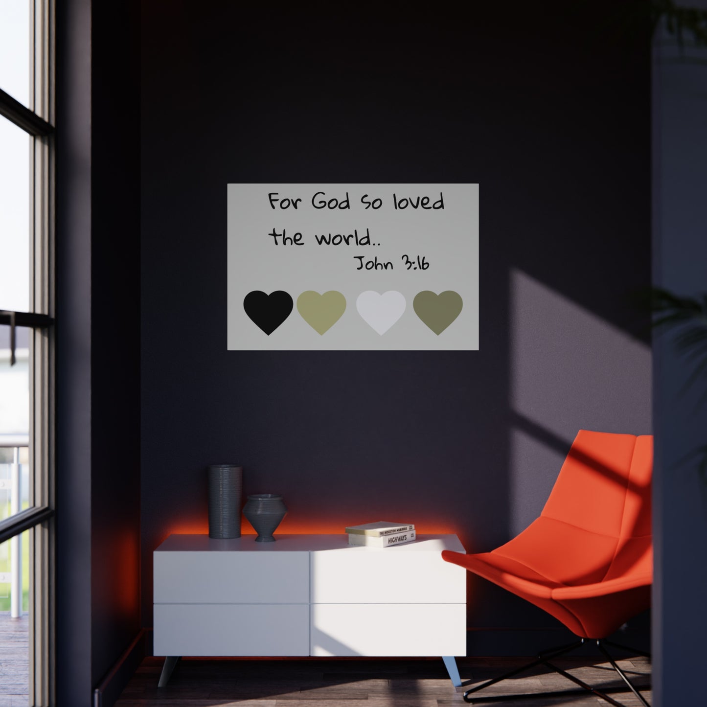 Foam Board — "For God So Loved the World" John 3:16 Christian Wall Art (Hearts Accent)