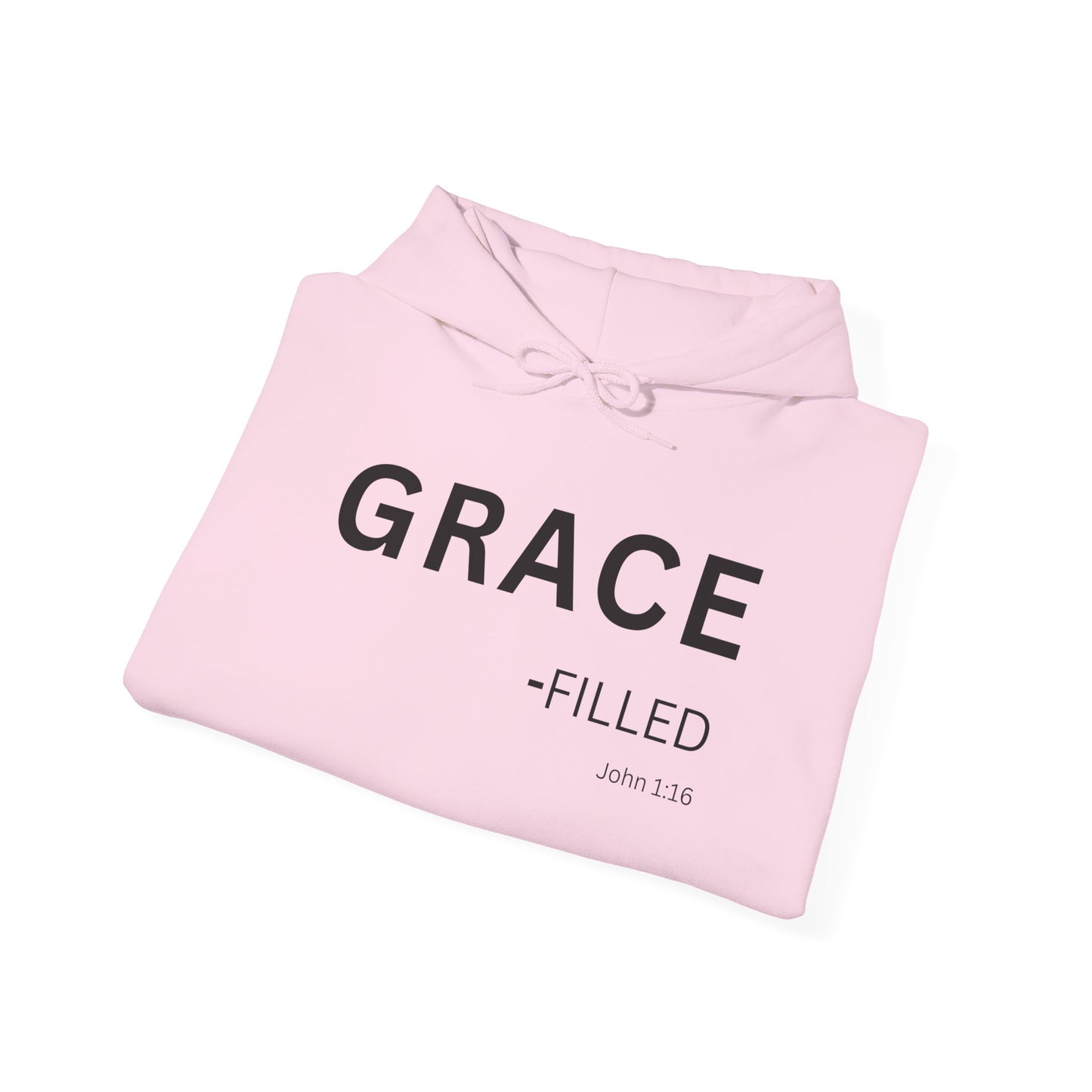 GRACE-filled Hoodie Black Text — Minimal Christian Faith Pullover, John 1:16