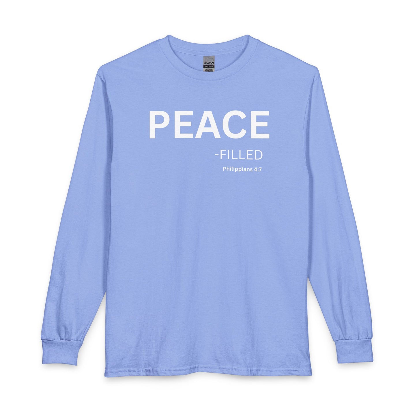 Peace-Filled Long Sleeve Tee – Christian Shirt (Philippians 4:7)