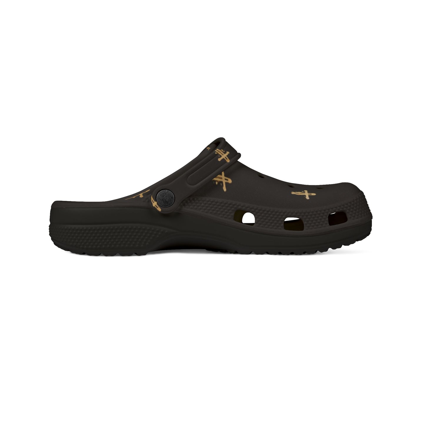 Adult EVA Foam Clogs with charms — Black Cross Pattern Christian Slip-Ons