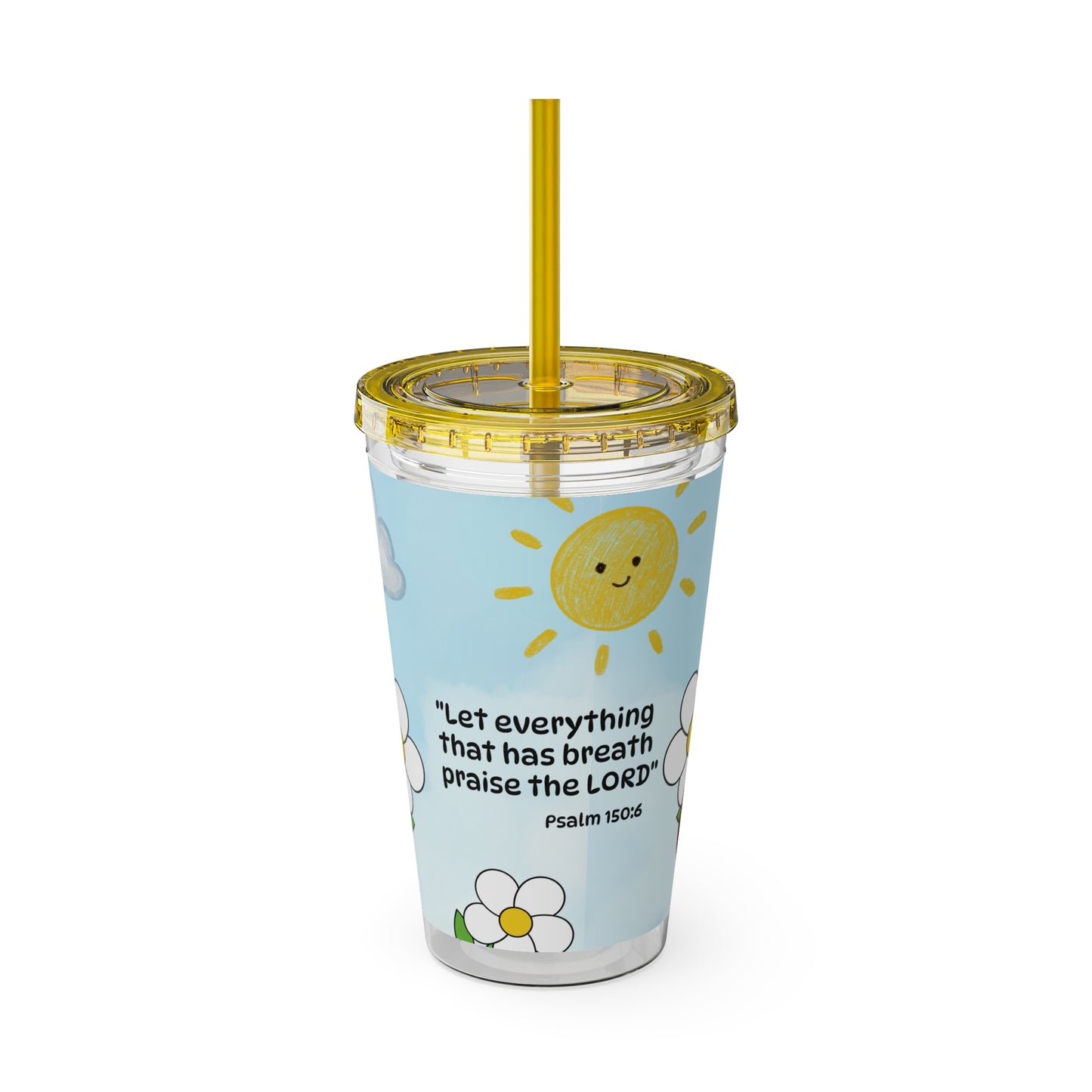 Ladybug 16oz Tumbler with Straw — Christian Cup (Psalm 150:6)