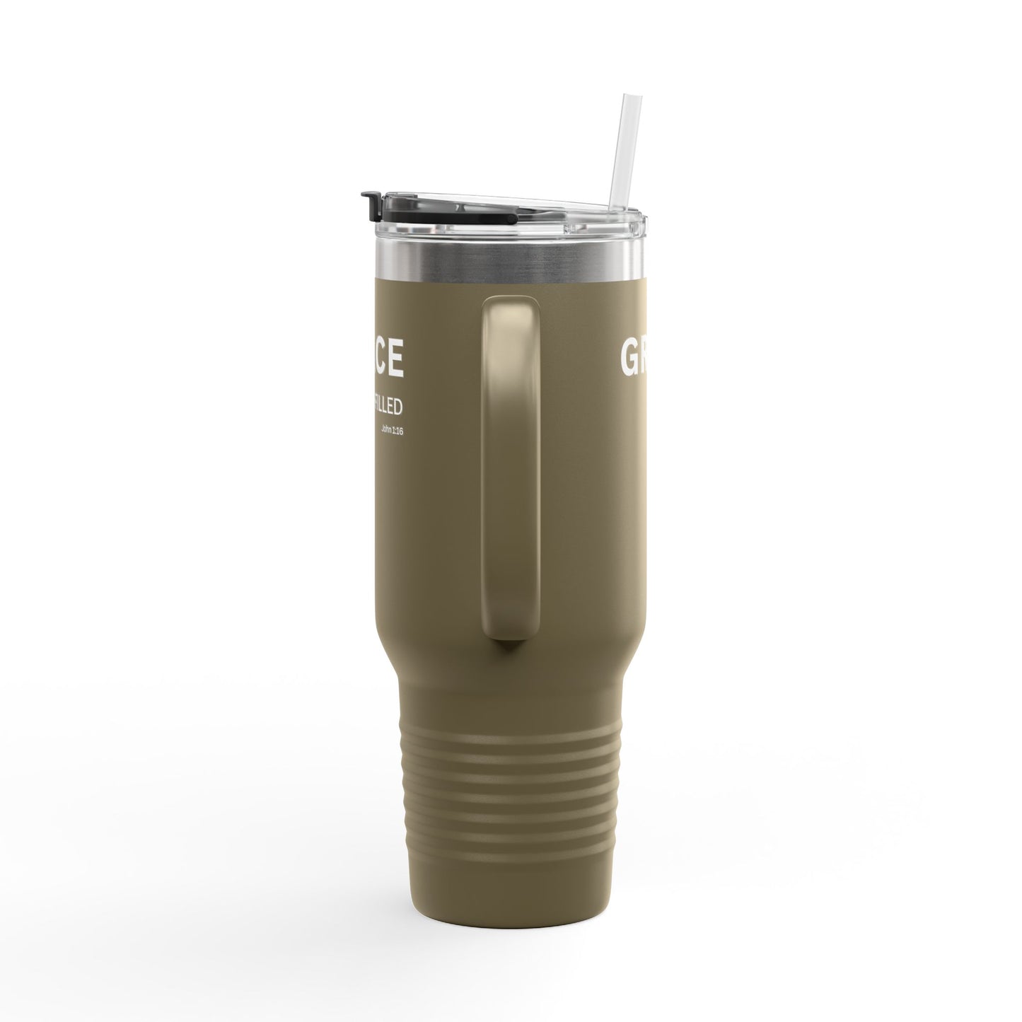 GRACE-filled Insulated 40oz Travel Mug —Christian Faith Declaration John 1:16 - white text