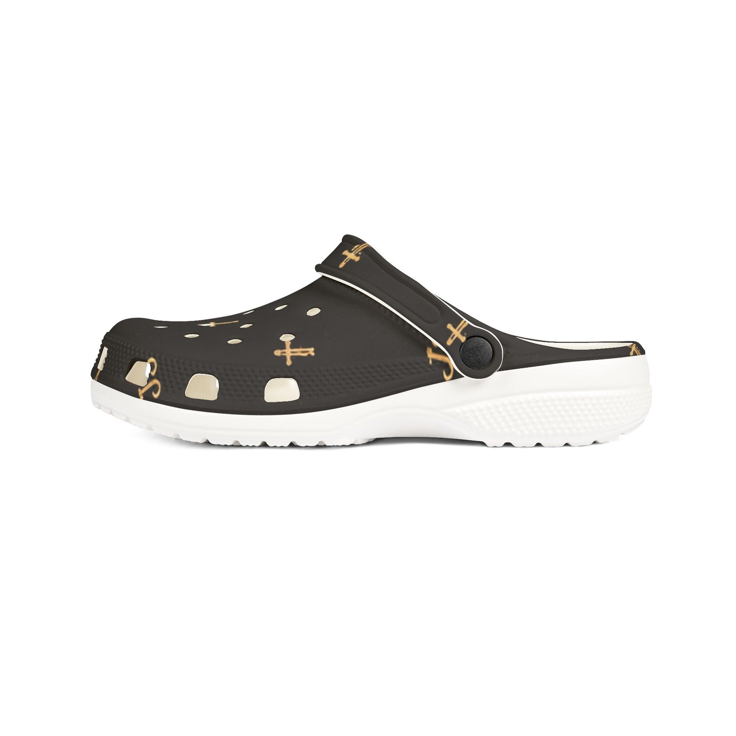 Adult EVA Foam Clogs with charms — Black Cross Pattern Christian Slip-Ons