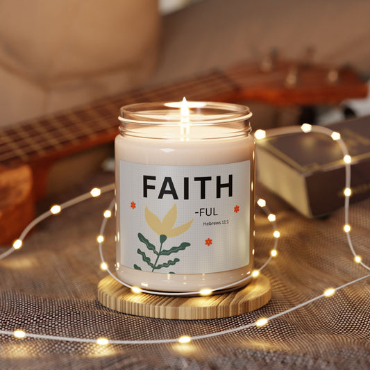 Faith-ful Soy Candle — 9oz Scented Jar with Floral Design (Hebrews 11:1)