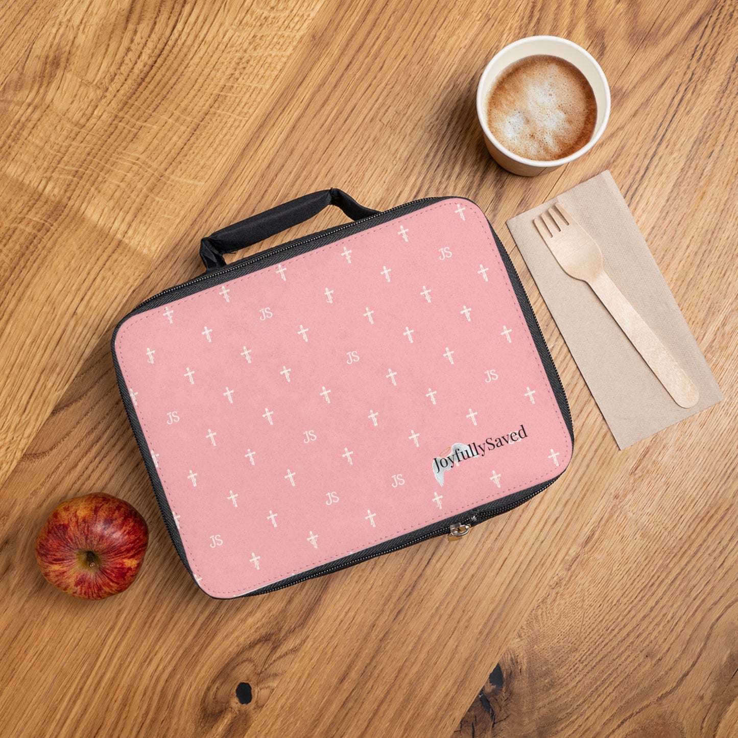 Pink Crosses ‘Joyfully Saved’ Lunch Bag — Christian Insulated Lunchbox