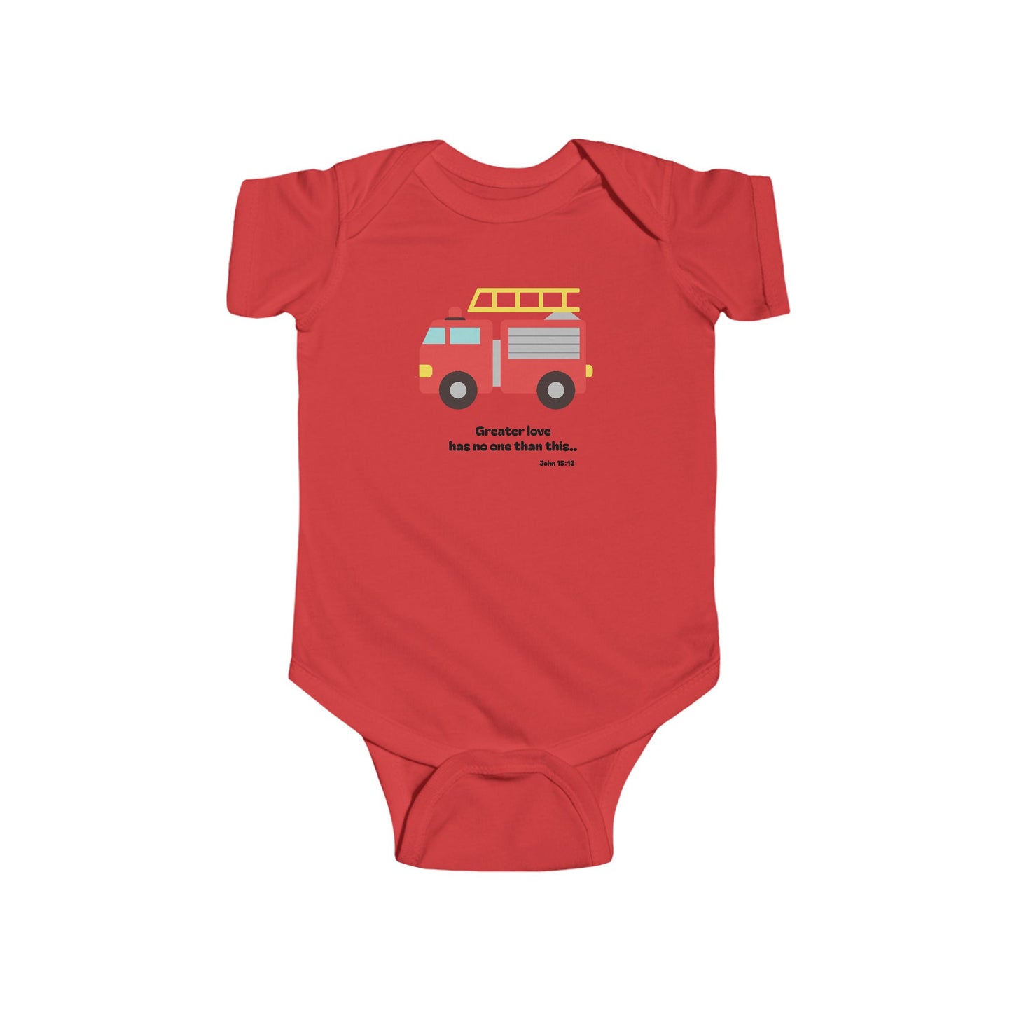 Christian Infant Bodysuit - Fire Truck Baby Onesie (John 15:13)