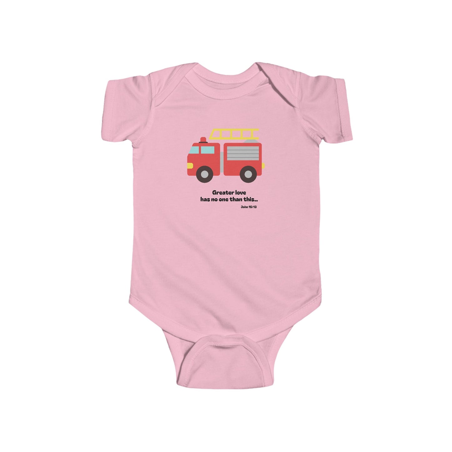 Christian Infant Bodysuit - Fire Truck Baby Onesie (John 15:13)