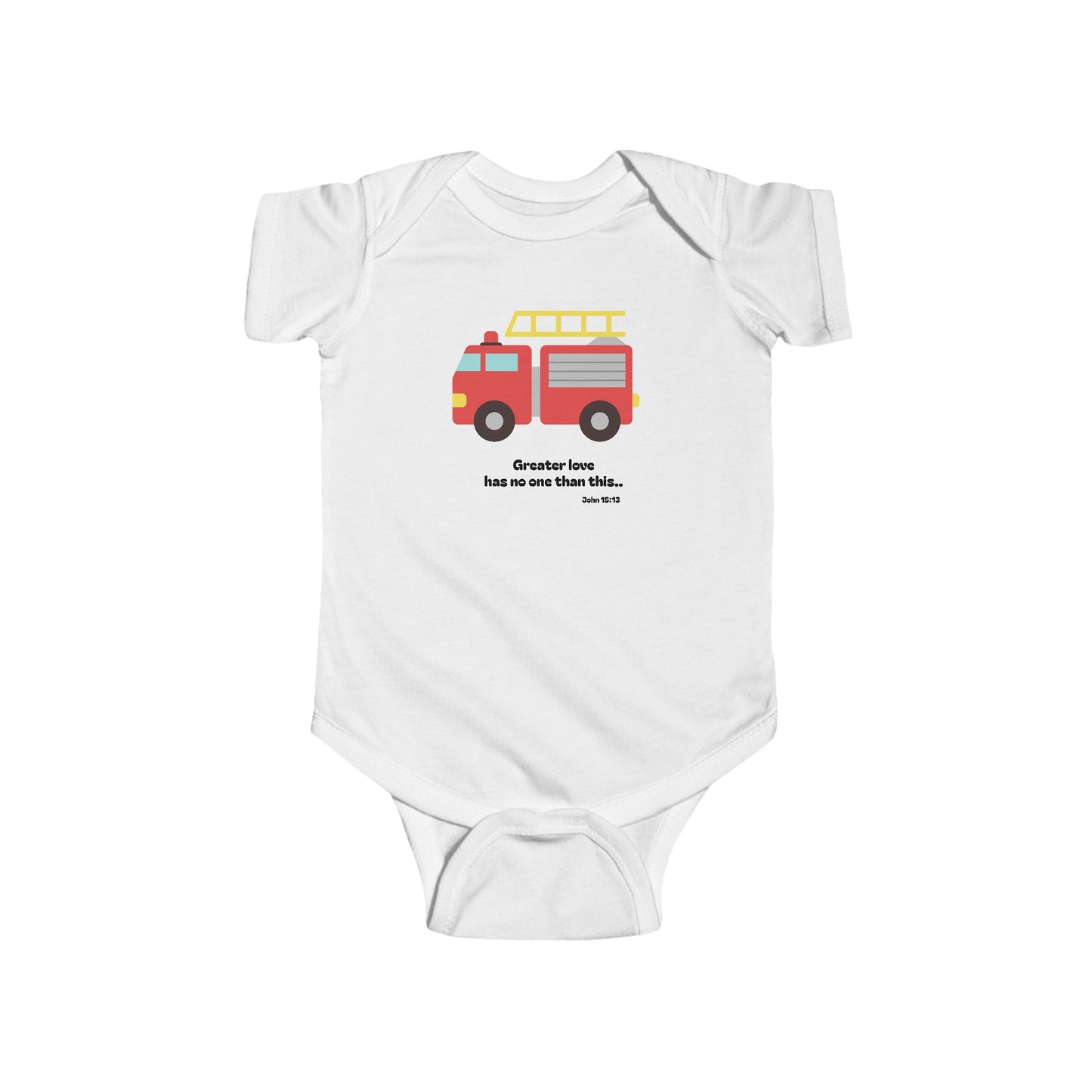 Christian Infant Bodysuit - Fire Truck Baby Onesie (John 15:13)