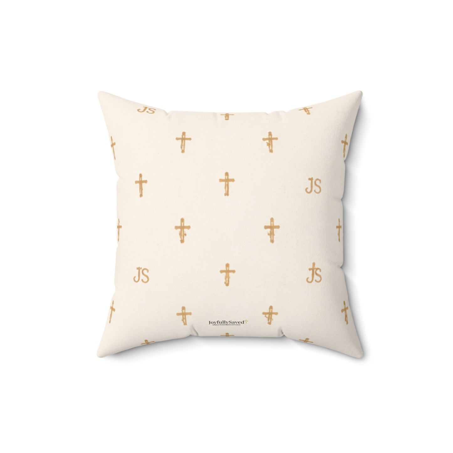 Joyfully Saved (JS) Gold Cross Decorative Pillow — Cream Signature Cross Throw Pillow