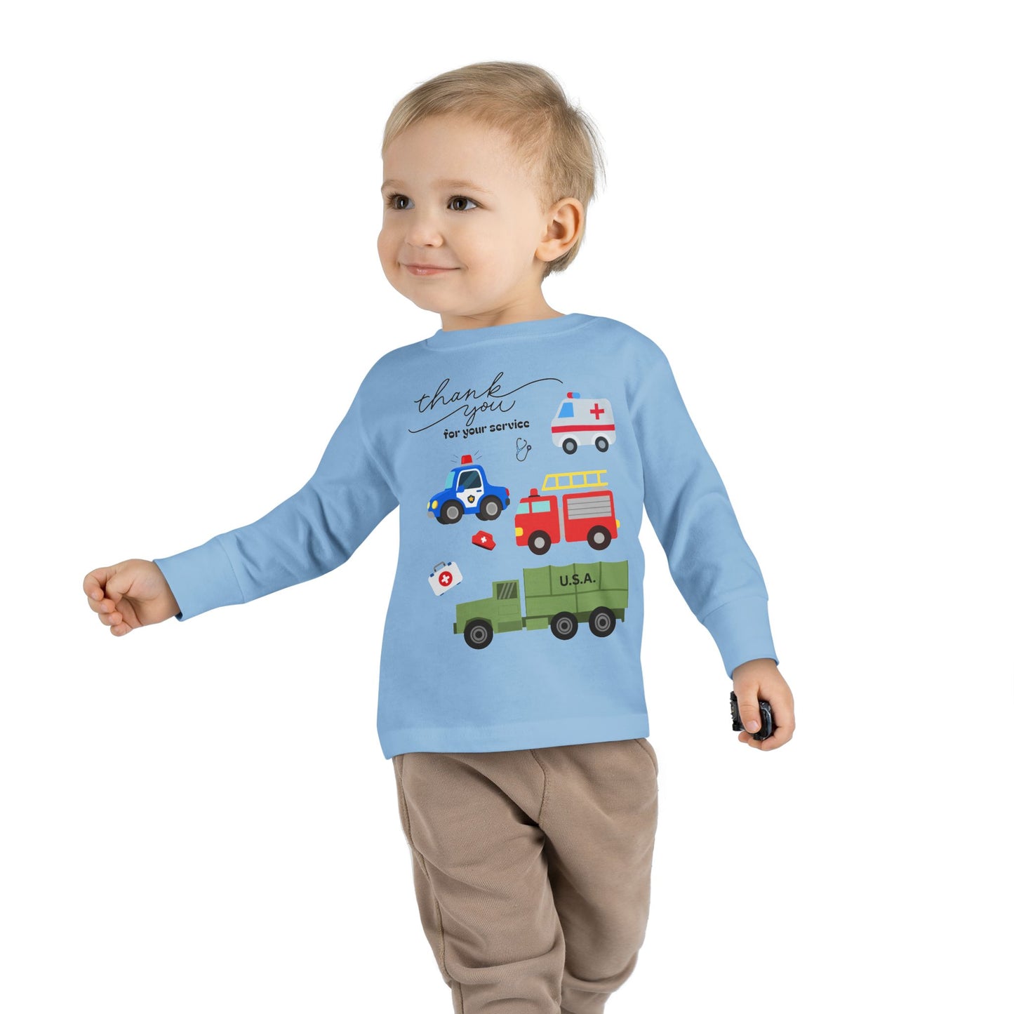 Christian Toddler Long Sleeve Tee — Hero Vehicles Kids Shirt (John 15:13)