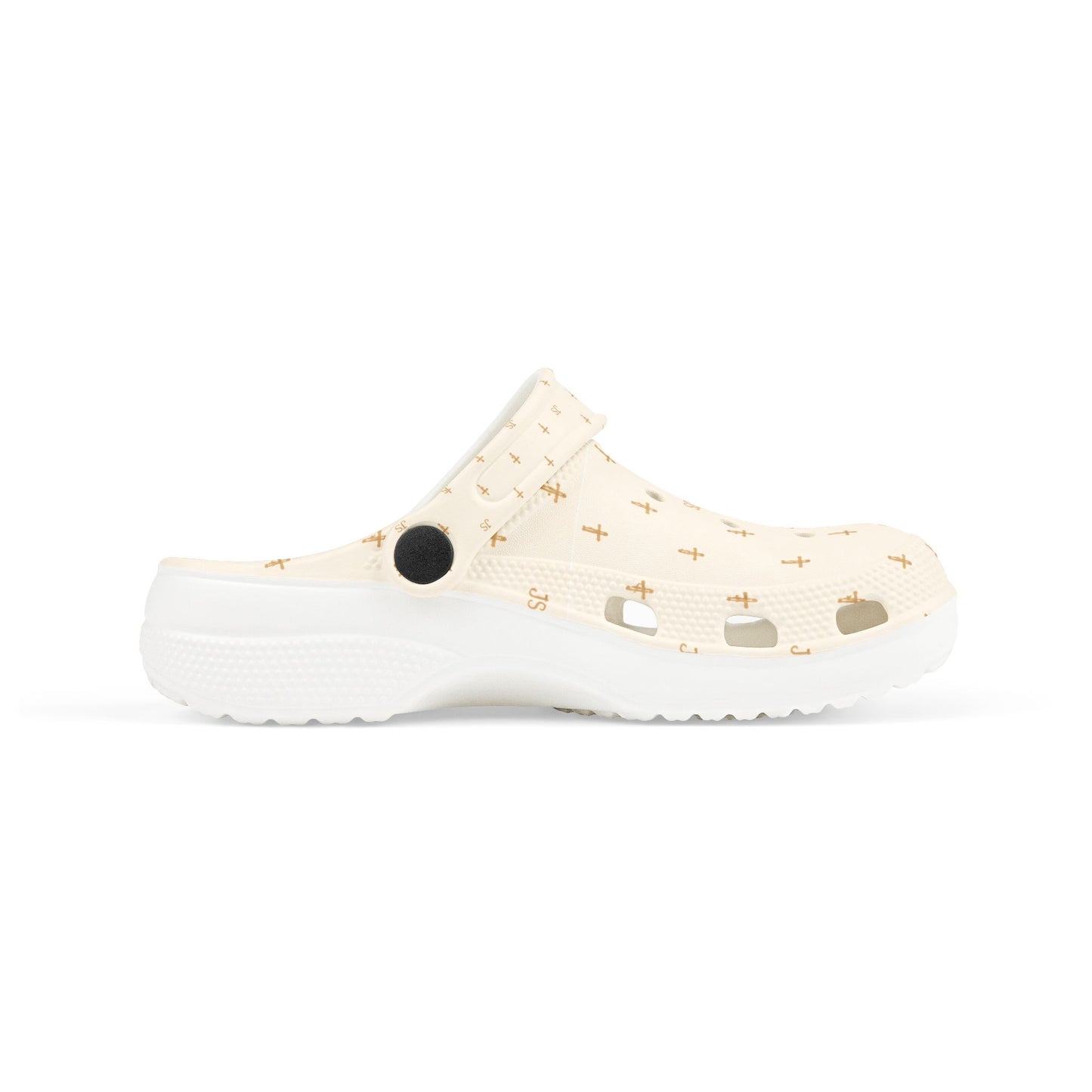 Kids EVA Foam Clogs  with Charms— Cream Cross Pattern Christian Slip-Ons