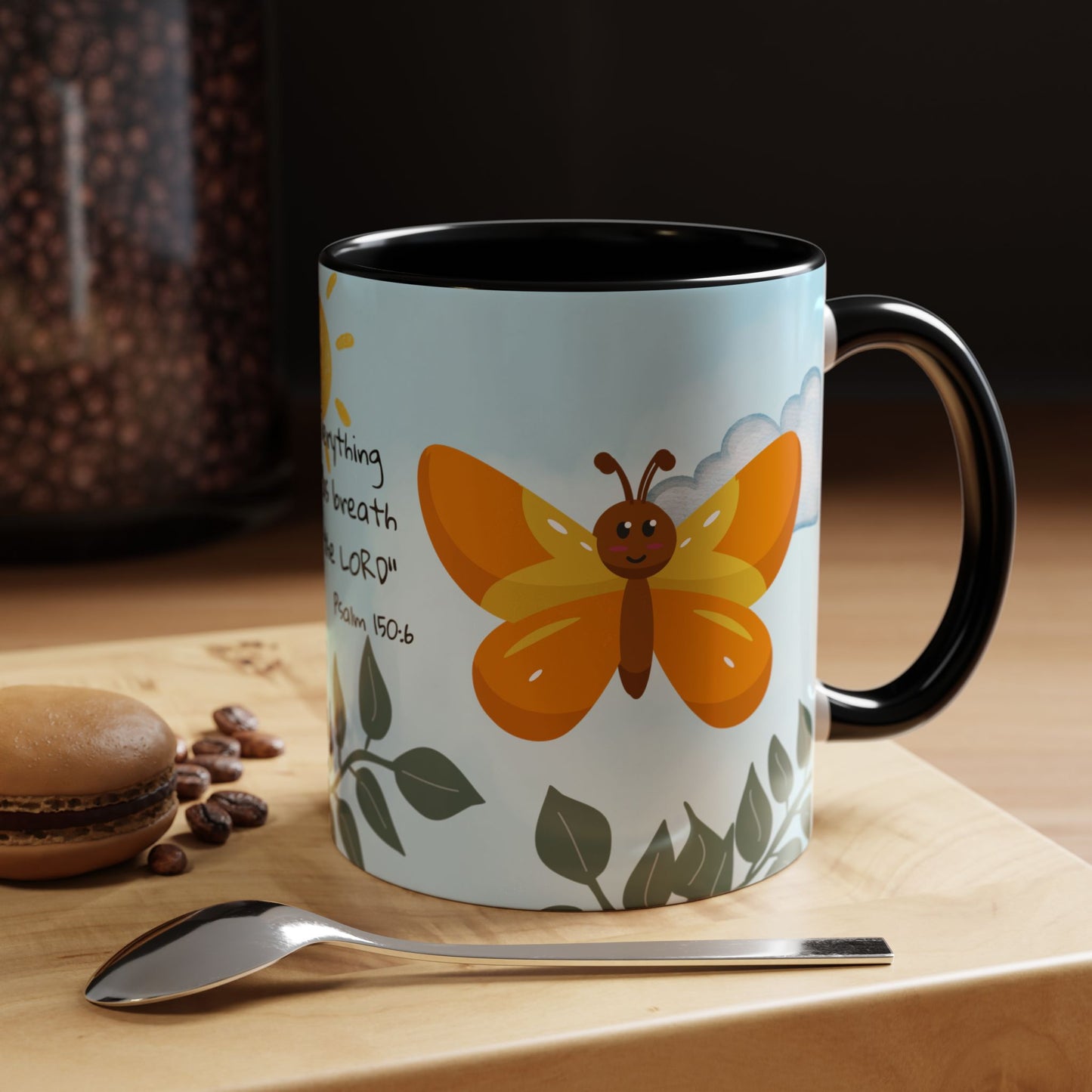 Butterfly Coffee Mug — Christian Ceramic Mug (Psalm 150:6)
