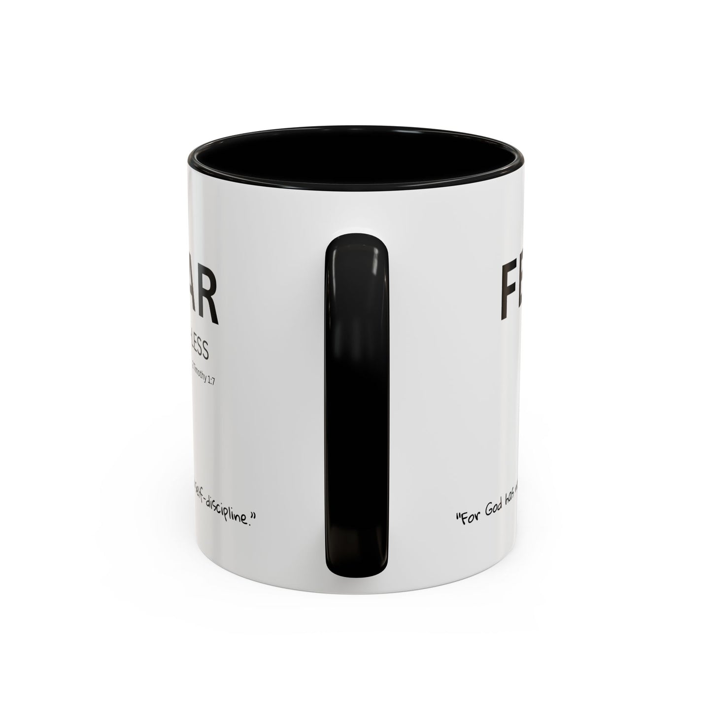 Fear-less Bible Verse Mug – 2 Timothy 1:17 | 11oz or 15oz Coffee Mug with Scripture Around Base (Accent, Colorful)