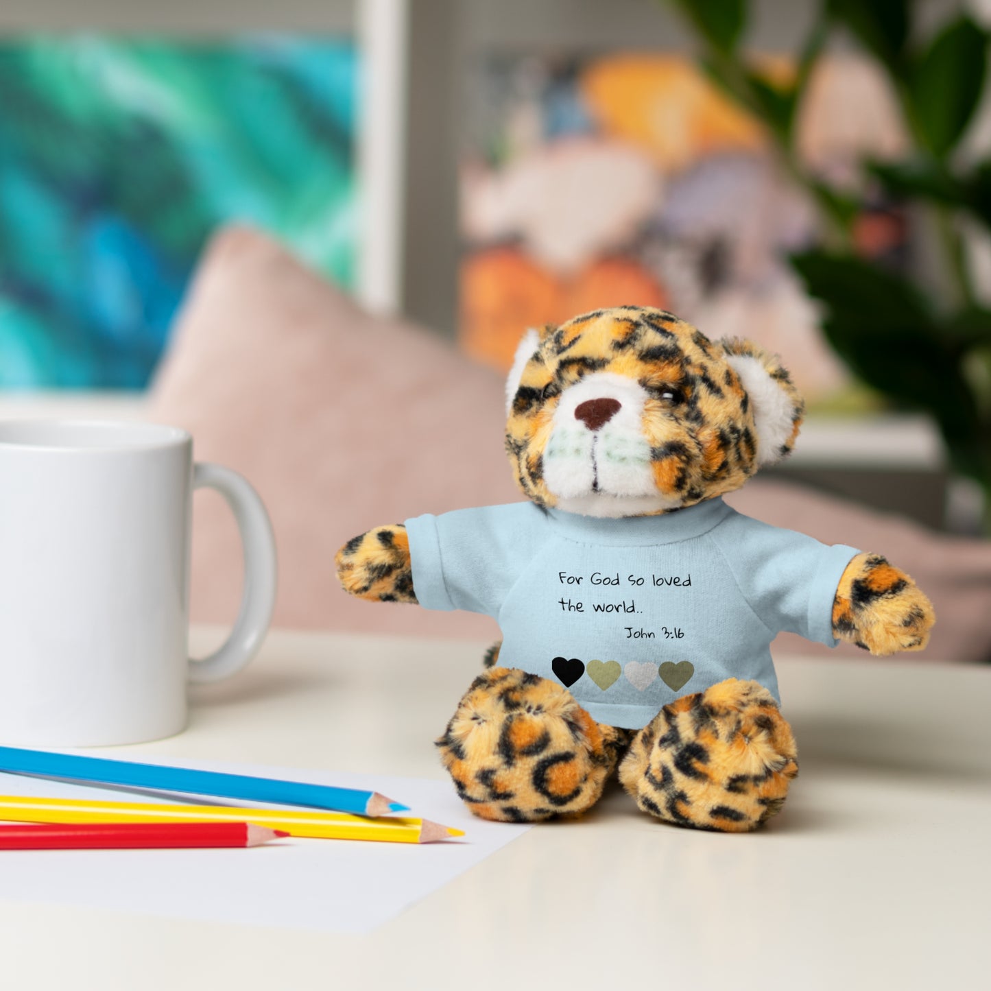 Christan Plush Toy, John 3:16  — Stuffed Animal with 'I Am a Child of God' T‑Shirt