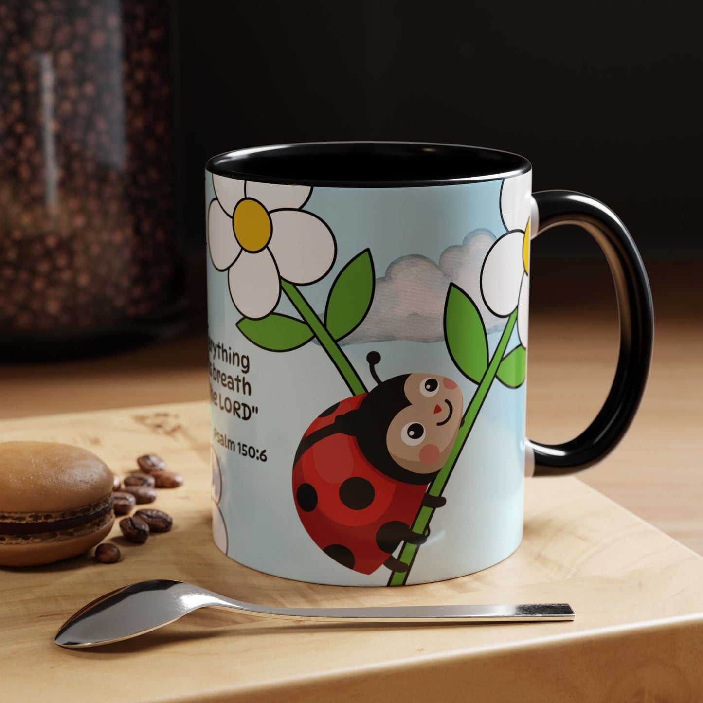 Ladybug Coffee Mug — Christian Ceramic Mug (Psalm 150:6)