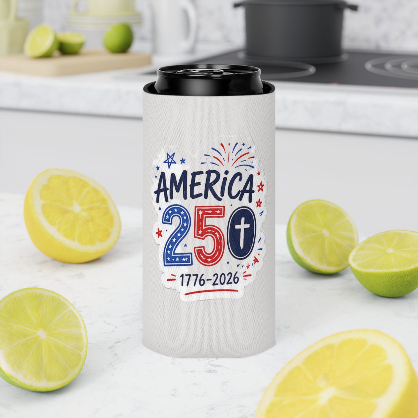 America 250 Can Cooler – 1776–2026 Patriotic Fourth of July Koozie