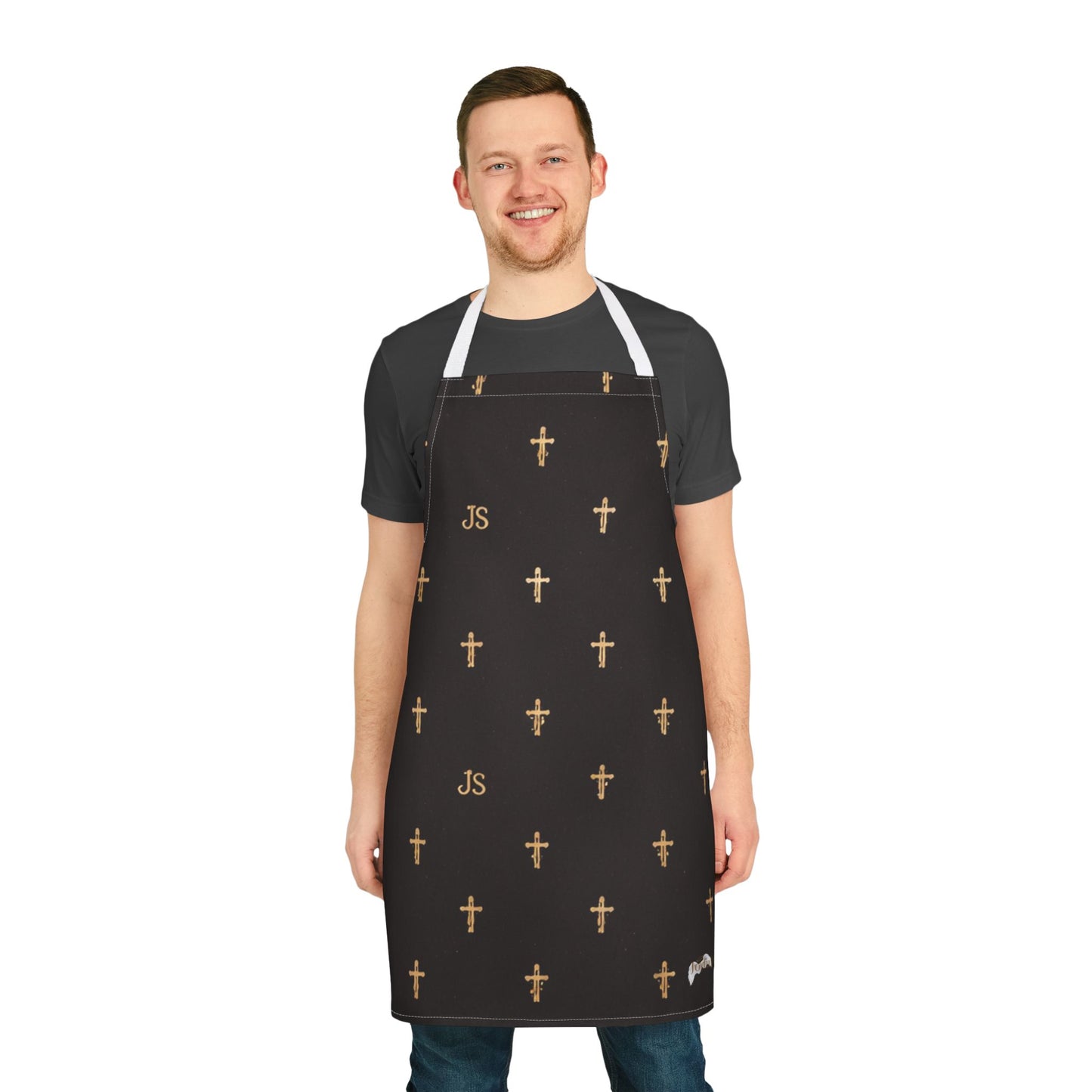 Christian Cross Black Apron — large print, Faith Kitchen Apron