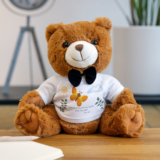 Bow Tie Teddy Bear Plush — ' Psalm 150:6' T-Shirt