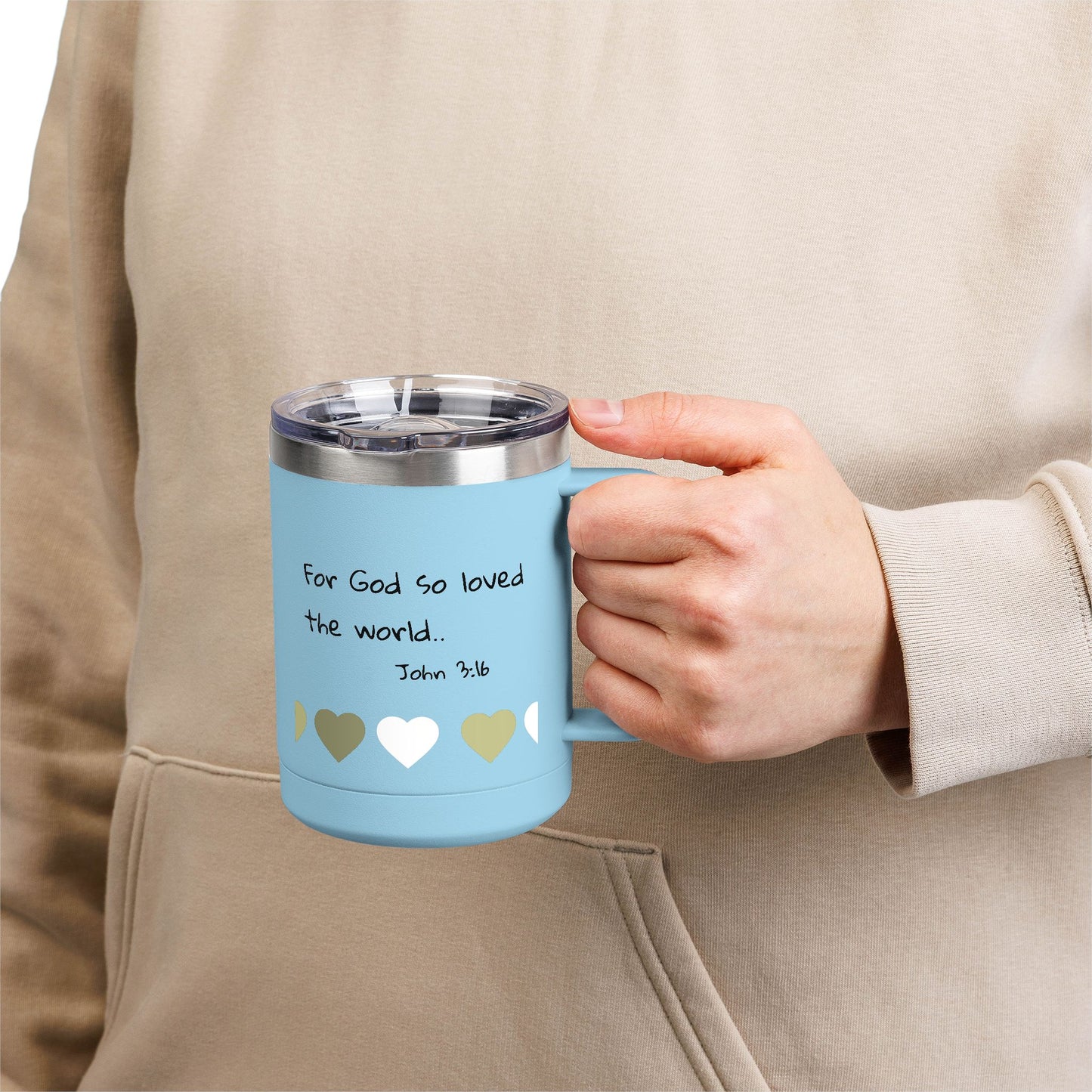 John 3:16 Heart Travel Mug — 15oz Christian Scripture Tumbler