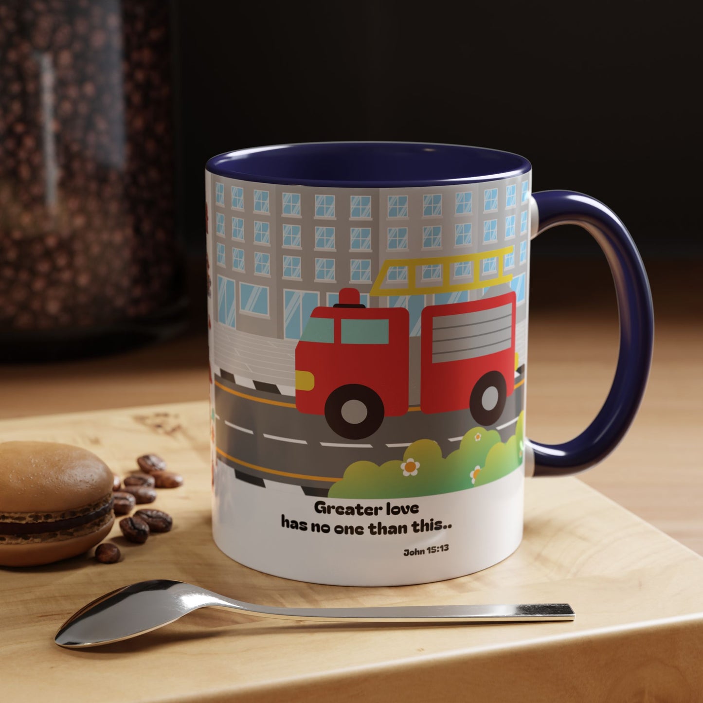 Fire Truck Coffee Mug — "Greater love has no one than this" Scripture Mug (11/15 oz)