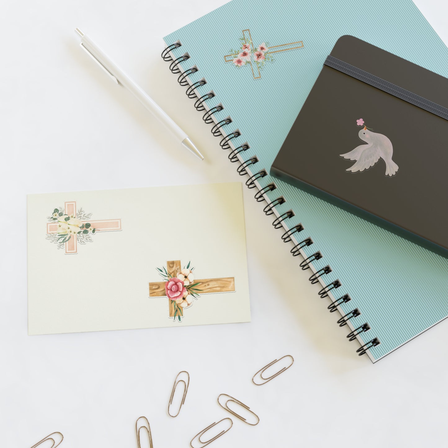 Christian Cross & Dove Floral Sticker Sheet — 4 Religious Faith Stickers