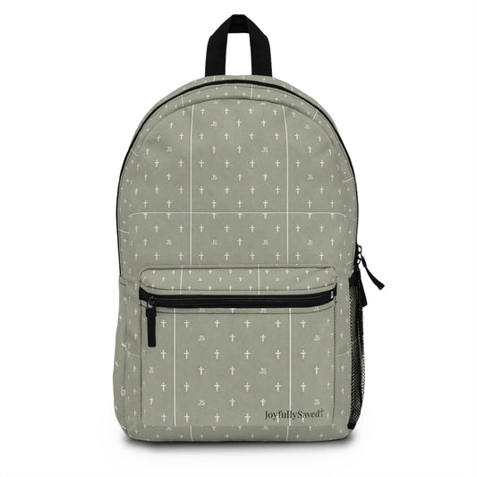 Joyfully Saved Cross Backpack — Sage Christian School Bag