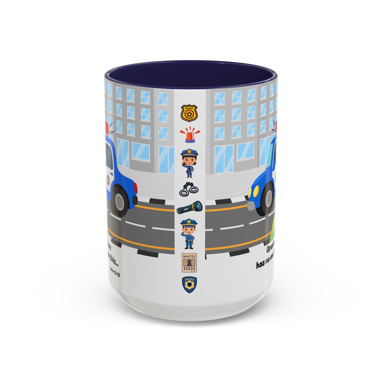 Police Car Coffee Mug — "Greater love has no one than this" Scripture Mug (11/15 oz)