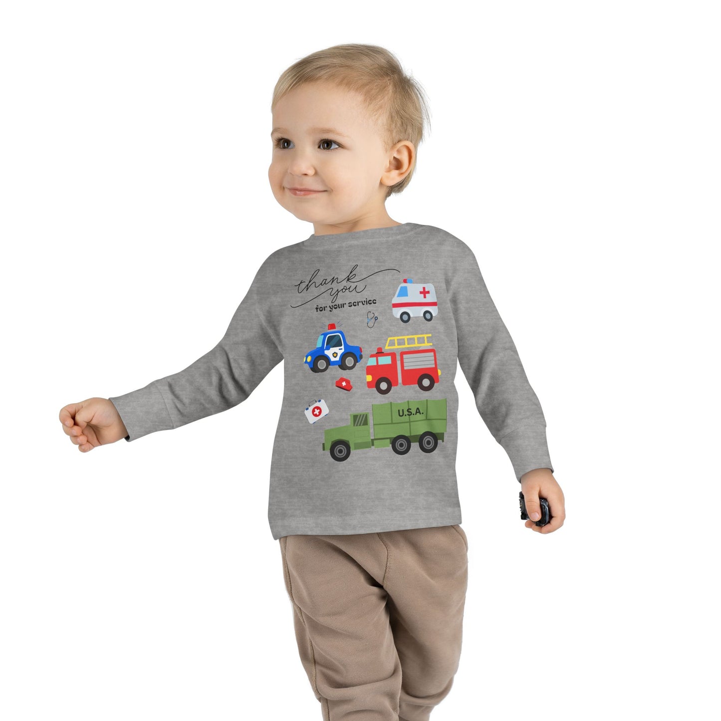 Christian Toddler Long Sleeve Tee — Hero Vehicles Kids Shirt (John 15:13)