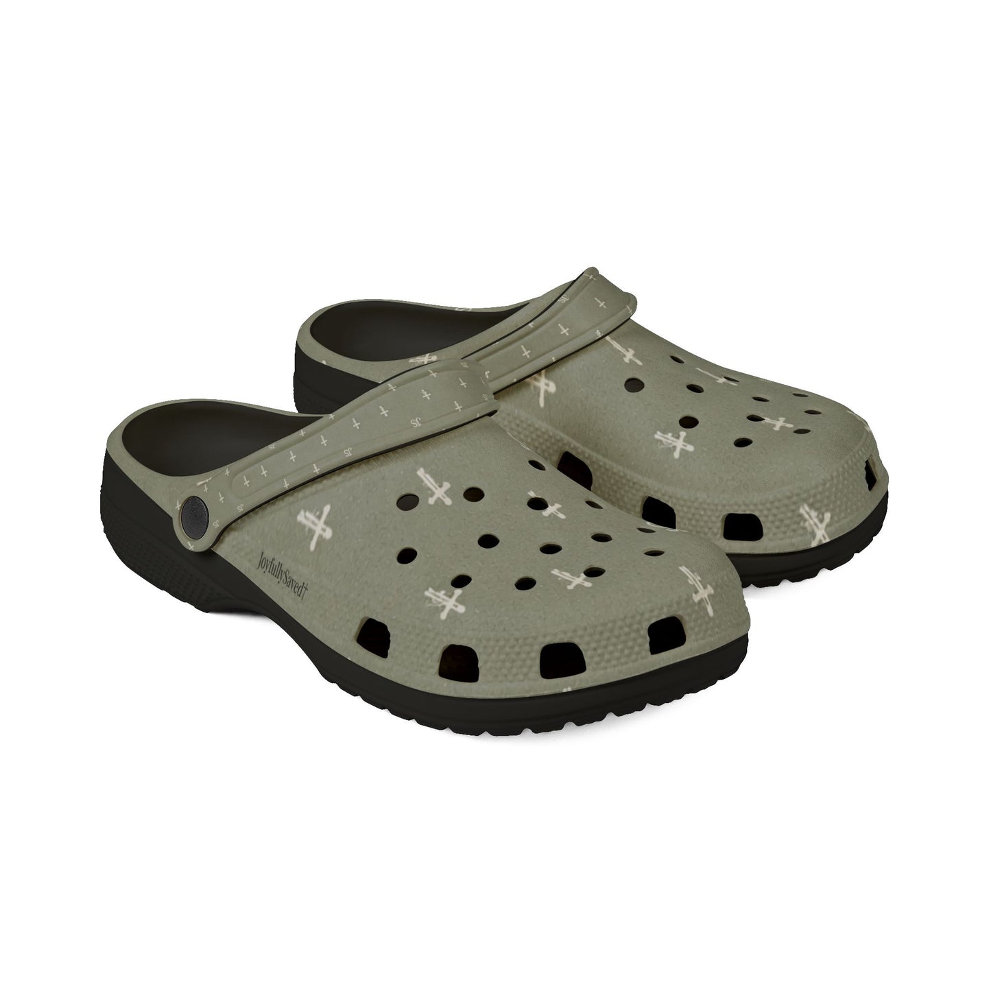 Adult EVA Foam Clogs with charms — Sage Cross Pattern Christian Slip-Ons