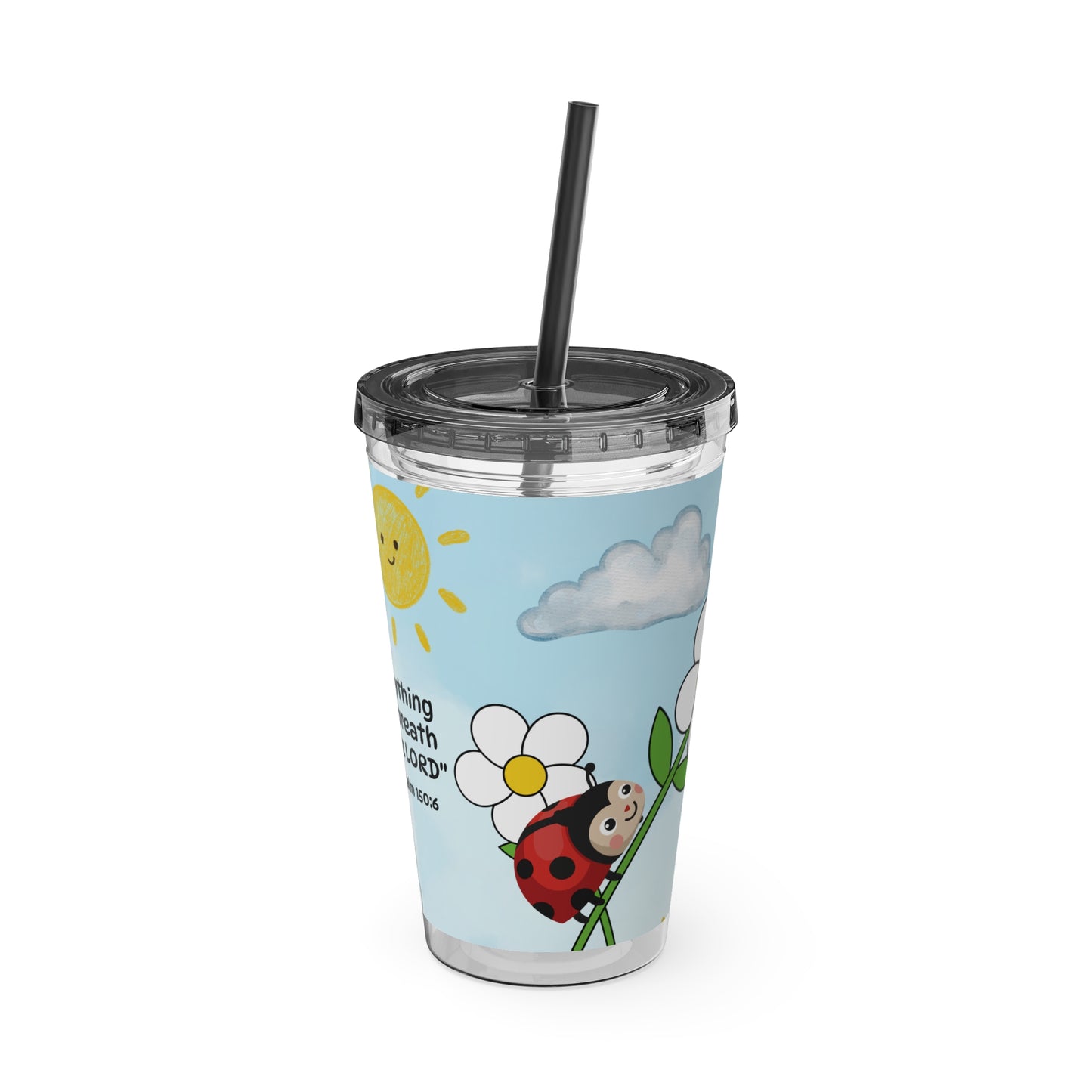 Ladybug 16oz Tumbler with Straw — Christian Cup (Psalm 150:6)