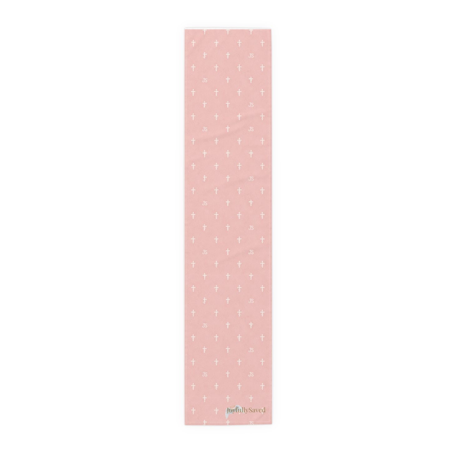 Signature Cross Table Runner, Pink — JoyfullySaved Faith-Inspired Cotton/Poly Decor