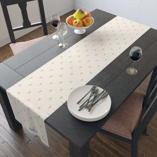 Signature Cross Table Runner, Cream — JoyfullySaved Faith-Inspired Cotton/Poly Decor
